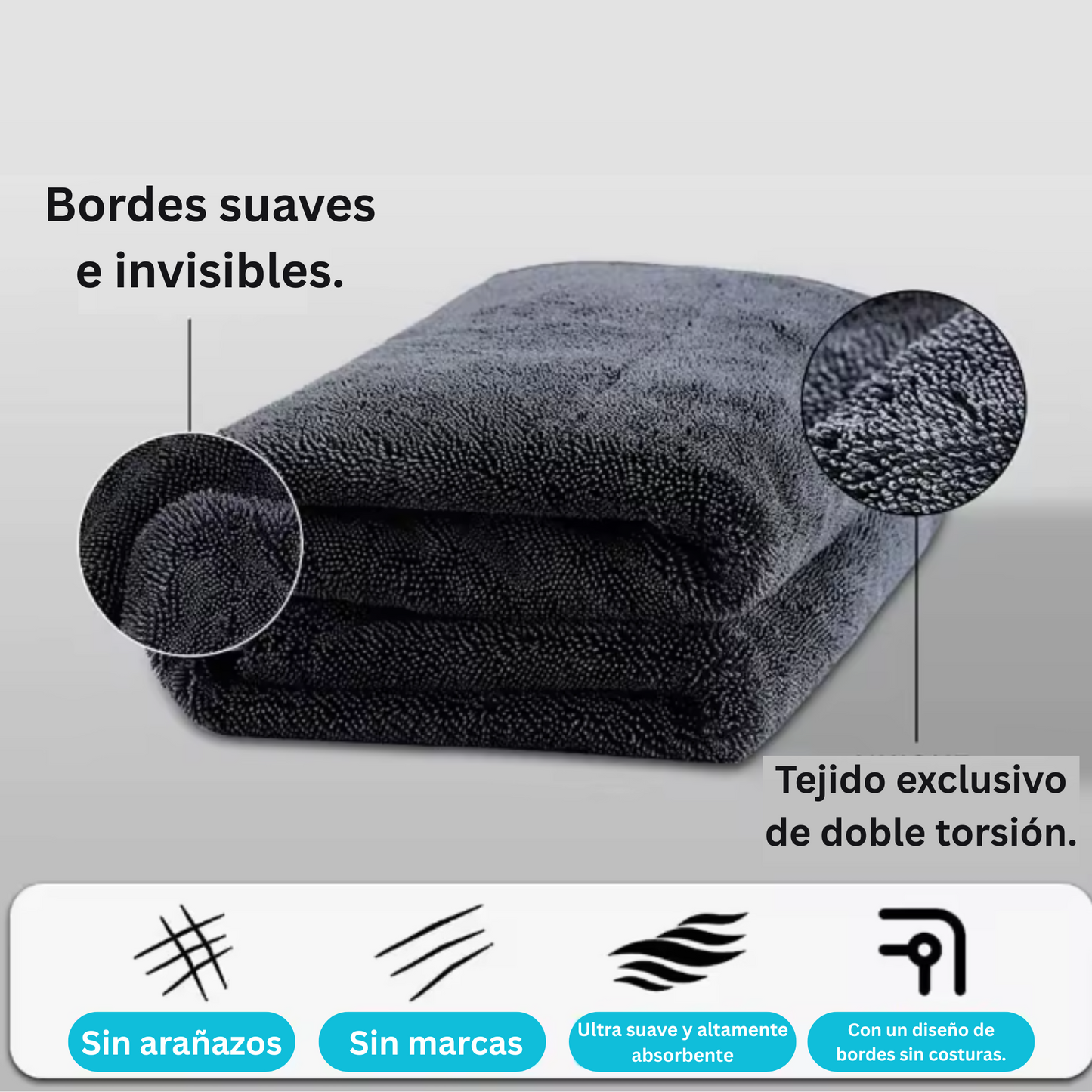 FiberTech - Toalla de microfibra premium para secado de coche (60x90cm)